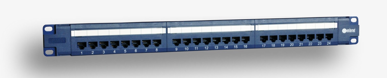 Panel 19", 24xRJ45 UTP kat.6 (1U) z półką, niebieski (PoE)
