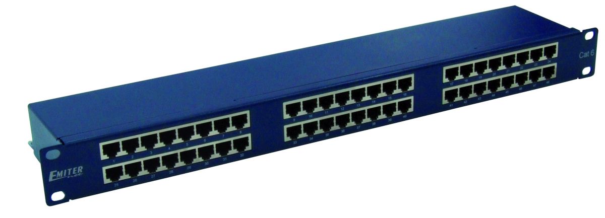 Panel 19", 48xRJ45 STP kat.6 (1U) z półką, niebieski
