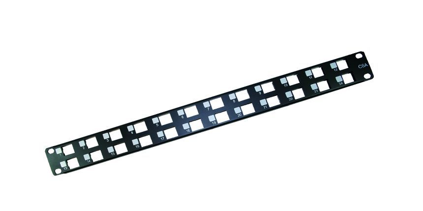 Panel 19" 24xRJ45 STP (1U) dla gniazd RJ45 kat.6A, nieuzbrojony, z półką, niebieski