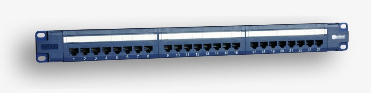 Panel 19", 24xRJ45 UTP kat.5e (1U) z półką, niebieski (PoE)