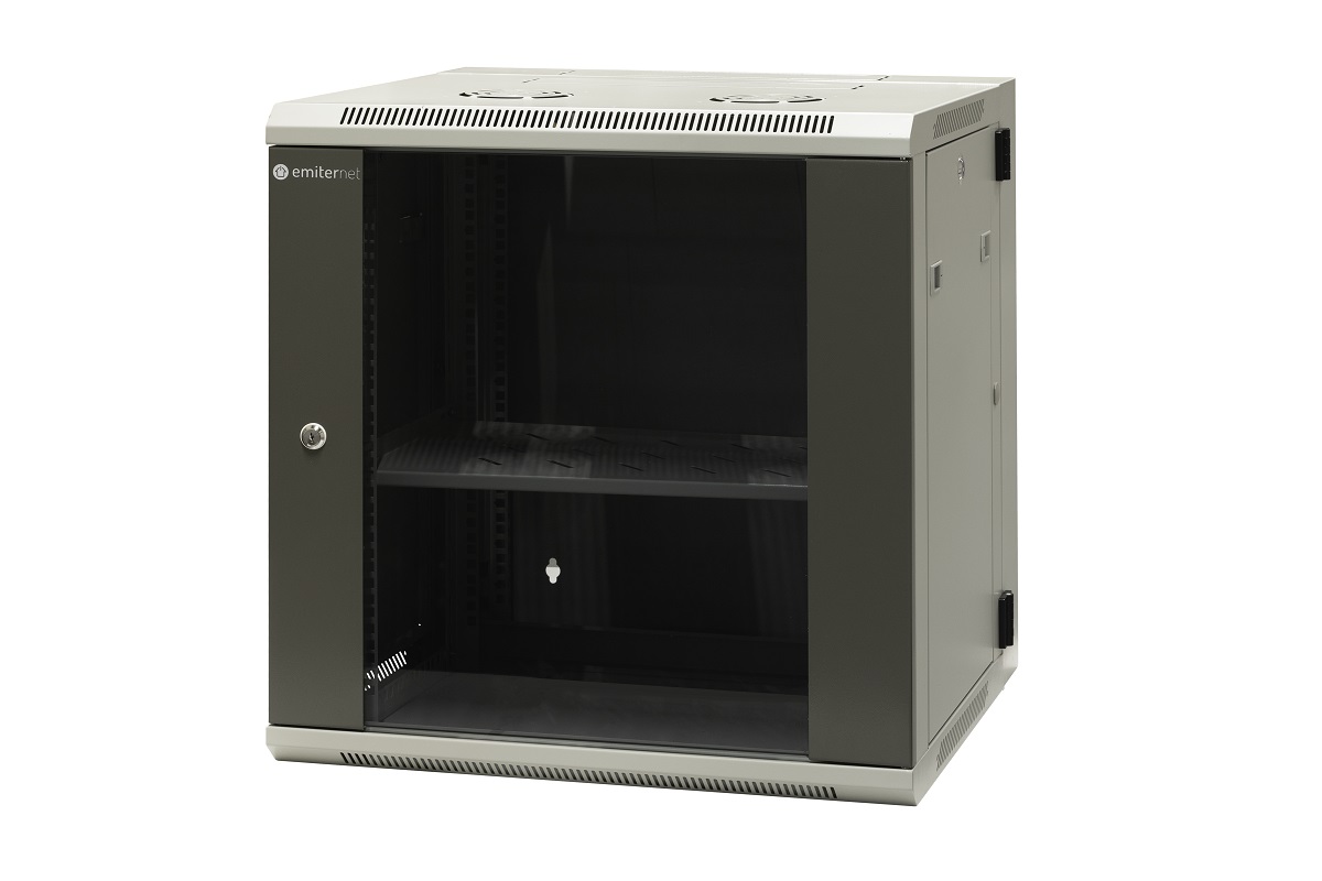 Szafa wisząca dzielona 19" 12U, drzwi blacha/szkło, 600×550×635mm szer./gł./wys. (w zestawie: półka stała oraz komplet śrub montażowych )