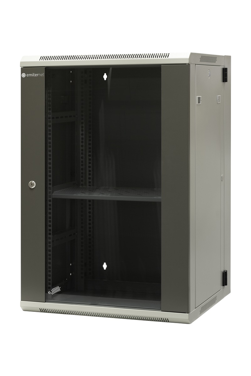Szafa wisząca dzielona 19" 18U, drzwi blacha/szkło, 600×550×910mm szer./gł./wys. (w zestawie: półka stała oraz komplet śrub montażowych)