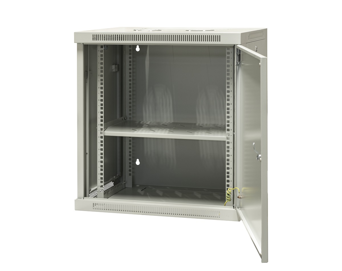 Szafa wisząca niedzielona 19'' 12U, drzwi całe z blachy, 600×450×635mm szer./gł./wys. (w zestawie: półka stała oraz komplet śrub montażowych)