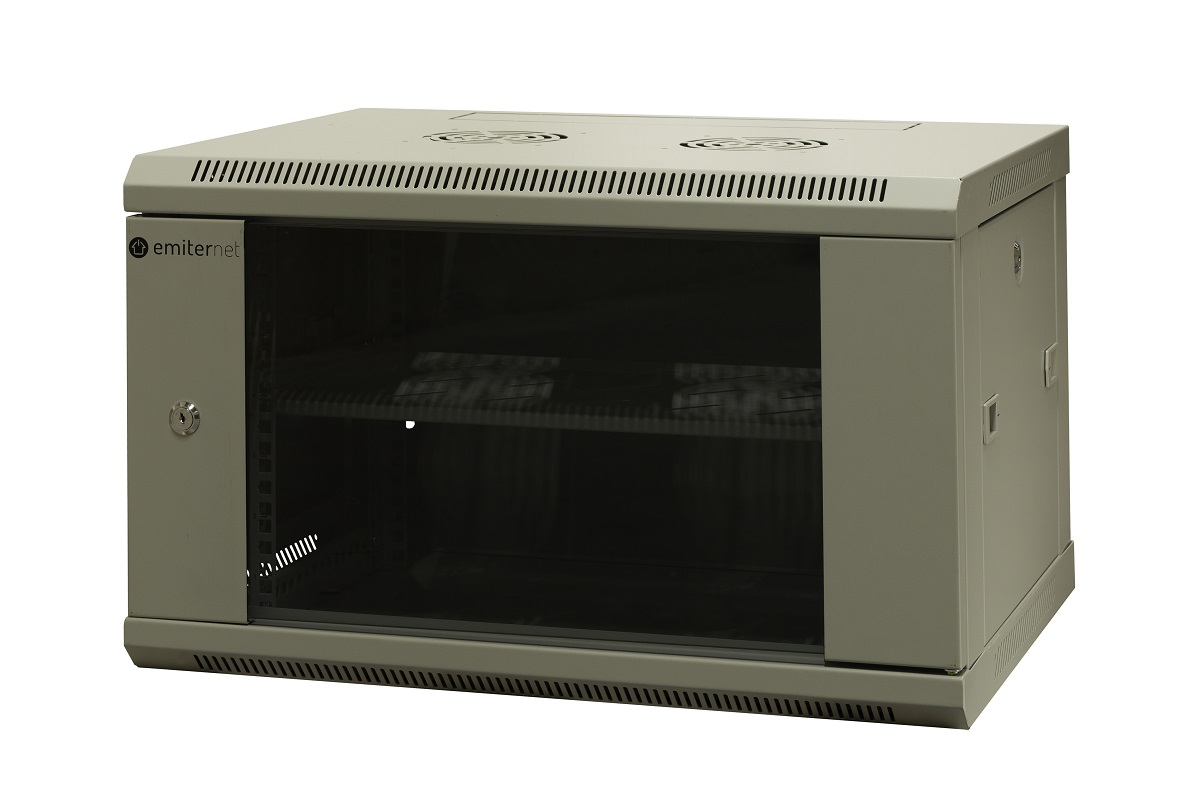 Szafa wisząca niedzielona 19'' 6U, niezmontowana, drzwi blacha/ szkło, 600x450x370mm szer./gł./wys. (w zestawie: półka stała oraz komplet śrub montażowych)