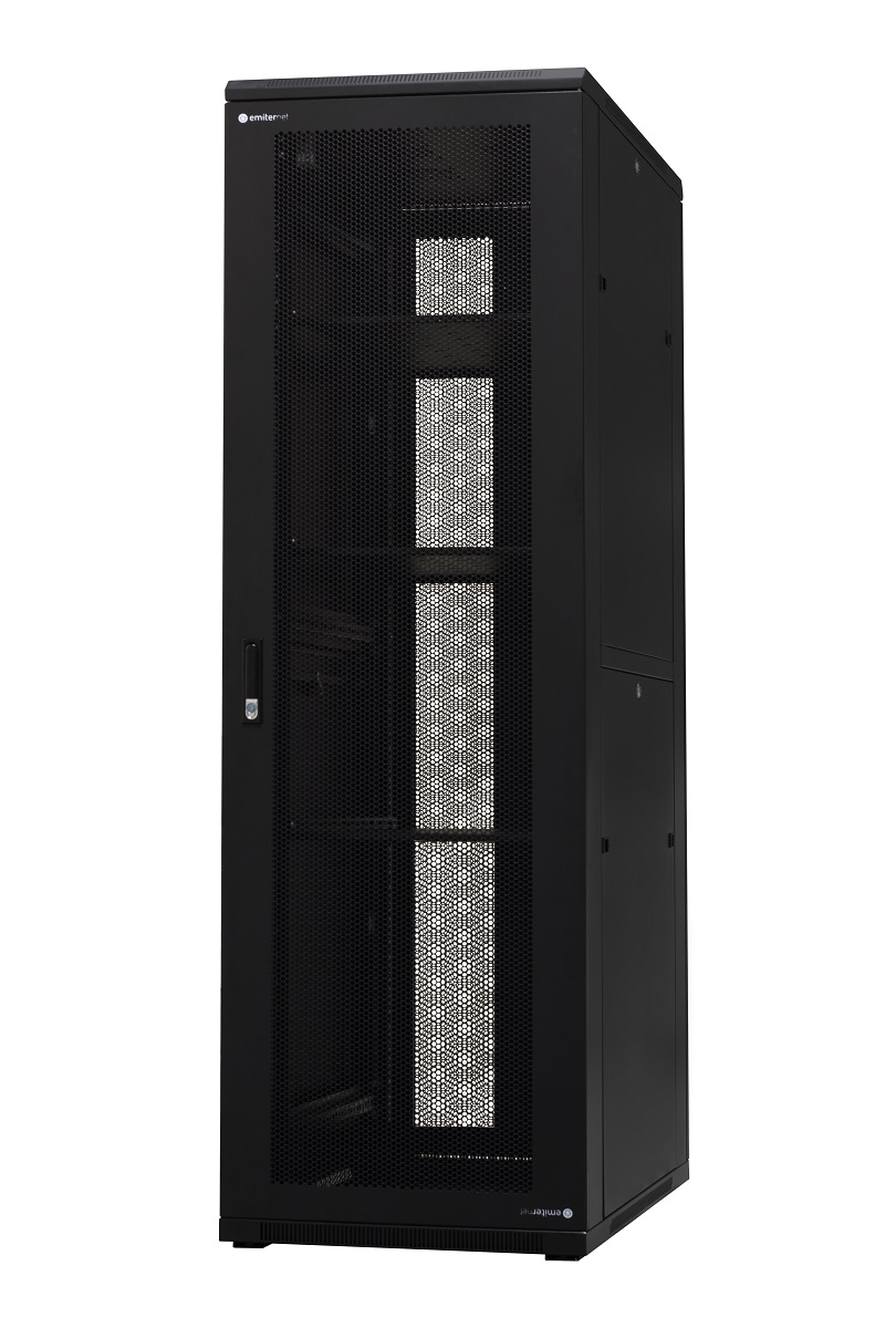 Szafa serwerowa ramowa stojąca EmiterNet Top-S, 42U, drzwi przód/ tył blacha perforowana, 600x1000x1980mm (szer./gł./wys.) (w zestawie: panel 4 wentylatorowy z termostatem, 3 półki, komplet śrub montażowych)