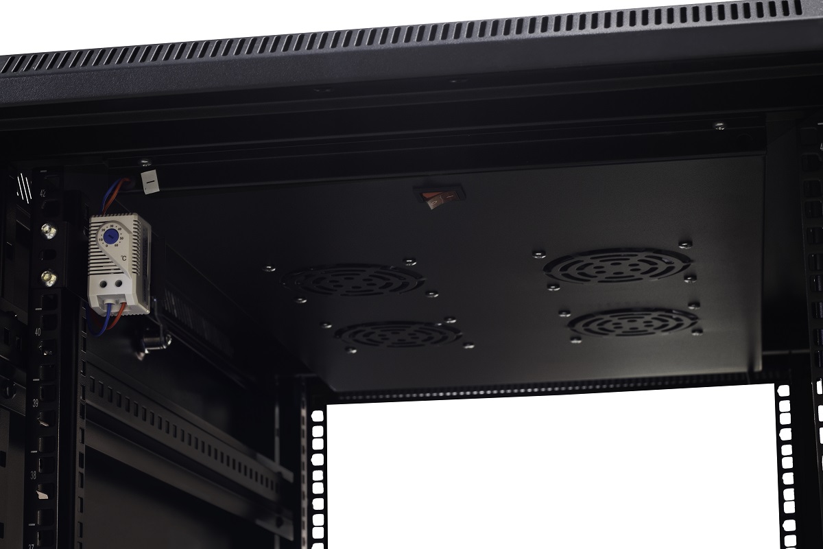 Szafa serwerowa ramowa stojąca EmiterNet Top-S, 42U, drzwi przód blacha/szkło, 600x1000x1980mm (szer./gł./wys.) (w zestawie: panel 4 wentylatorowy z termostatem, 3 półki, komplet śrub montażowych)