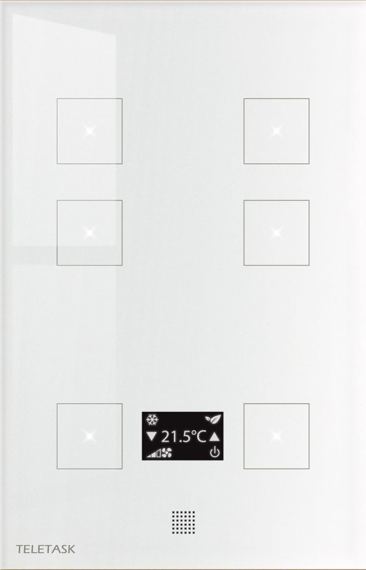 Panel dotykowy AURUS-6 TEMP, szklany front, kolor biały (technologia pojemnościowa - 6 pól dotykowych, wyświetlacz OLED, 6xLED/IR/buzzer/H/Voc/T°sen.)