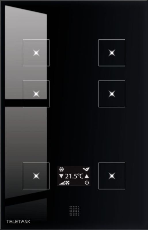 Panel dotykowy AURUS-6 TEMP, szklany front, kolor czarny (technologia pojemnościowa - 6 pól dotykowych, wyświetlacz OLED, 6xLED/IR/buzzer/H/Voc/T°sen.)