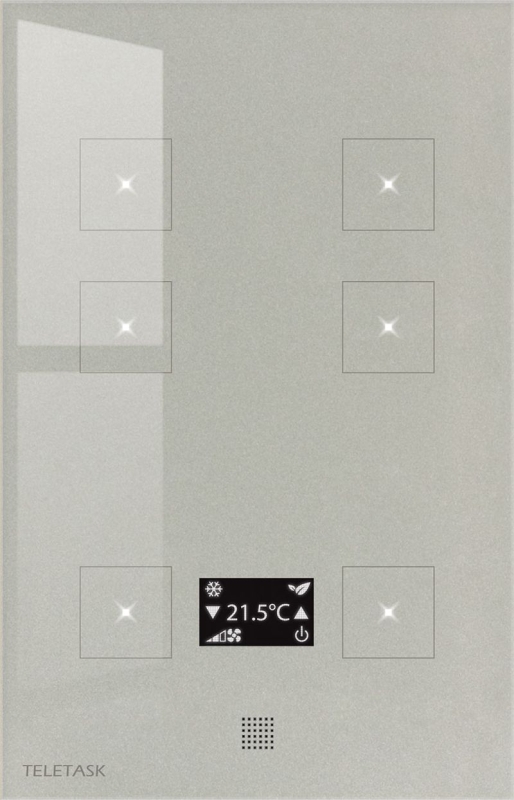 Panel dotykowy AURUS-6 TEMP, szklany front, kolor szary (technologia pojemnościowa - 6 pól dotykowych, wyświetlacz OLED, 6xLED/IR/buzzer/H/Voc/T°sen.)