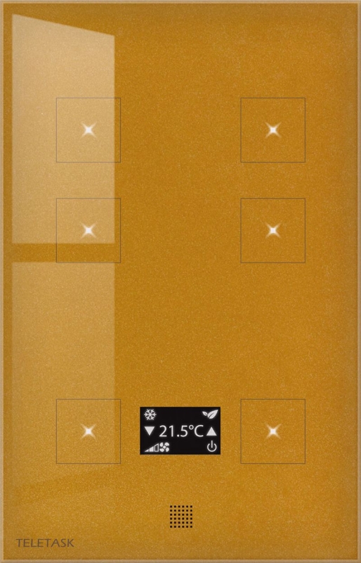 Panel dotykowy AURUS-6 TEMP, szklany front, kolor złoty (technologia pojemnościowa - 6 pól dotykowych, wyświetlacz OLED, 6xLED/IR/buzzer/H/Voc/T°sen.)